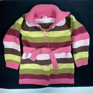 Gymboree Girls Sweater Stripe 100% Cotton Knit Collared Buttons Belt Size 5